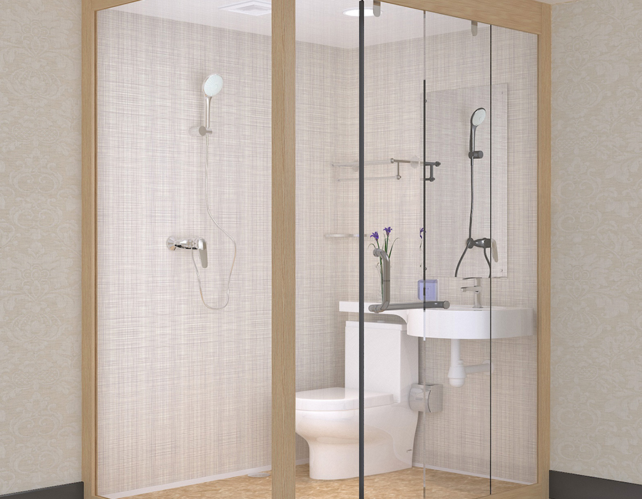 Hotel Modular Badrum med PEC Resin Fiber invändiga väggpaneler och glas ytterväggar