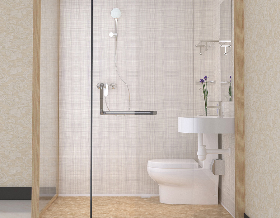 Hotel Modular Badrum med PEC Resin Fiber invändiga väggpaneler och glas ytterväggar