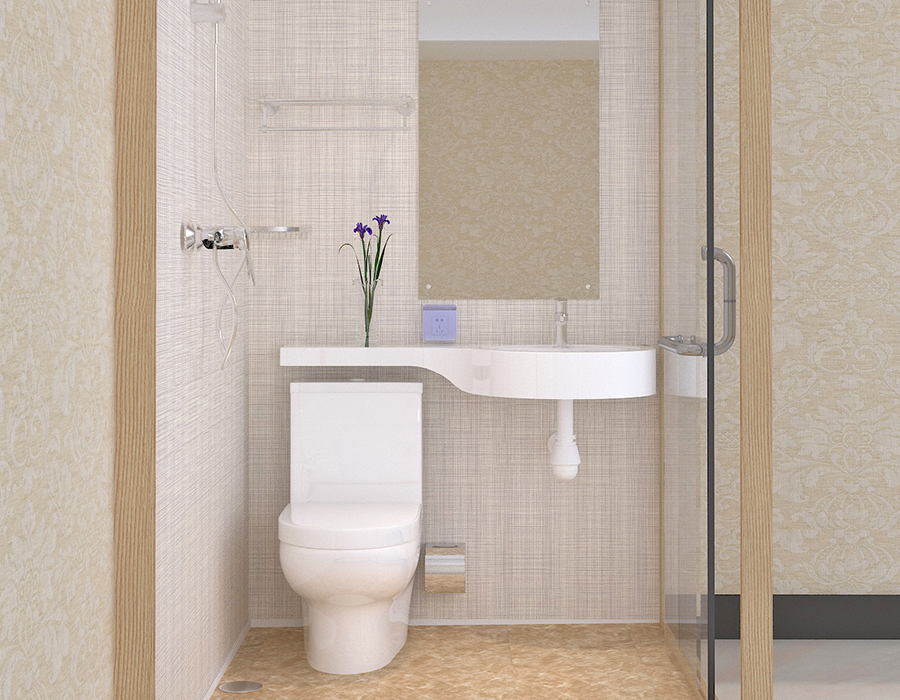Hotel Modular Badrum med PEC Resin Fiber invändiga väggpaneler och glas ytterväggar
