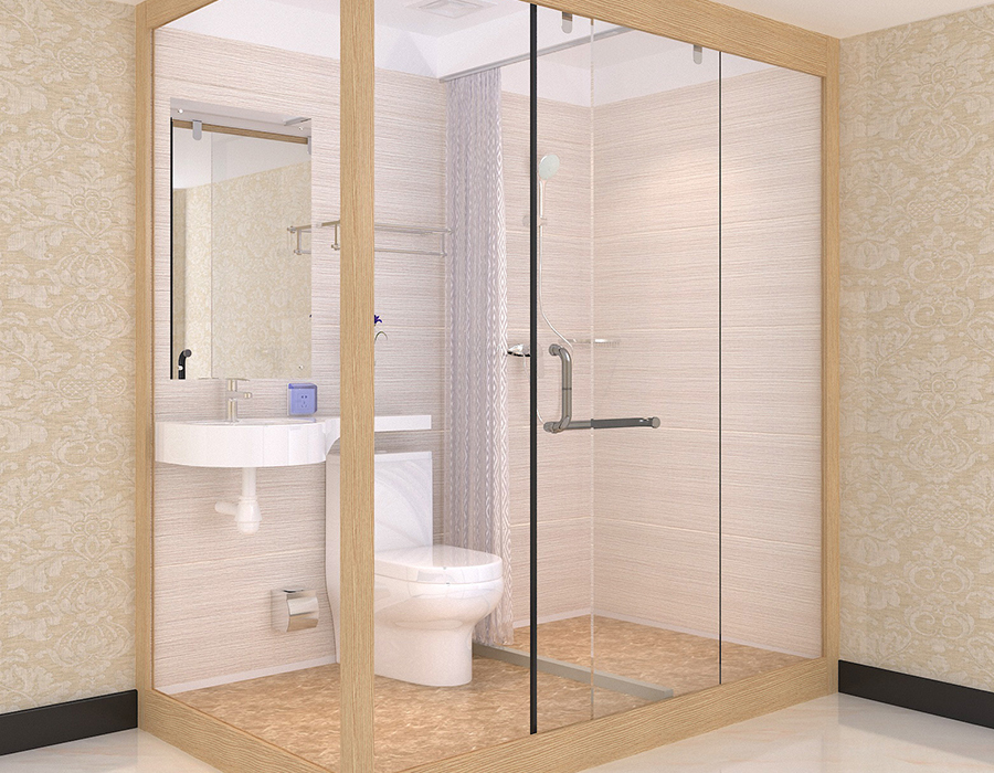 Hotel Modular Badrum med PEC Resin Fiber inre paneler och glas ytterväggar