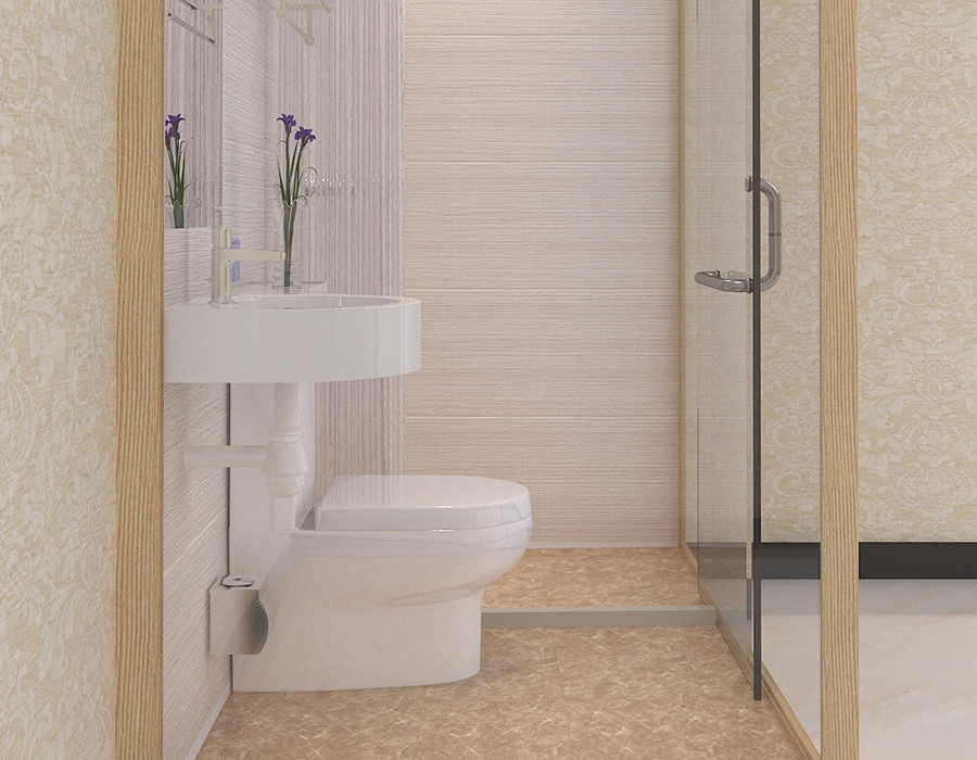 Hotel Modular Badrum med PEC Resin Fiber inre paneler och glas ytterväggar