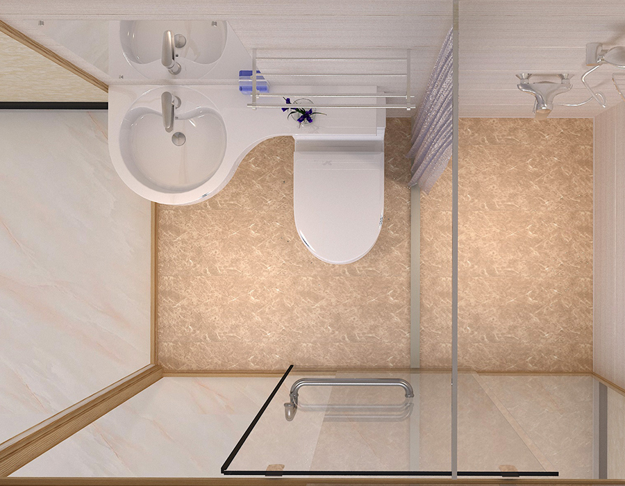 Hotel Modular Badrum med PEC Resin Fiber inre paneler och glas ytterväggar